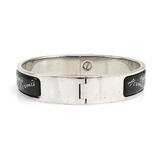 HERMES Clic Clac Bangle Bracelet Silver/Black Metal/Enamel - Picture 2 of 10